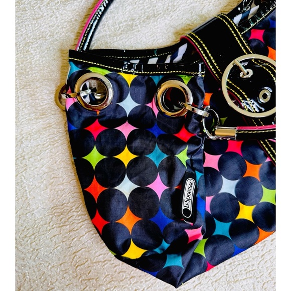 Vintage LeSportSac Shoulder Bag / Black Multicolor Purse Y2K - Picture 5 of 12